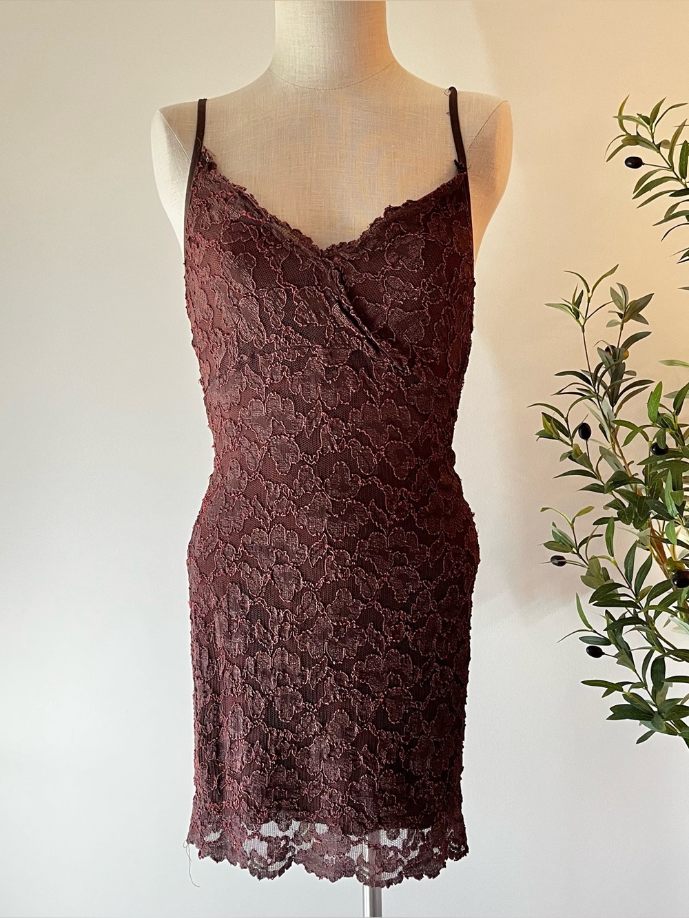 Vintage bisou bisou Lace Slip Dress in Chocolate Brown